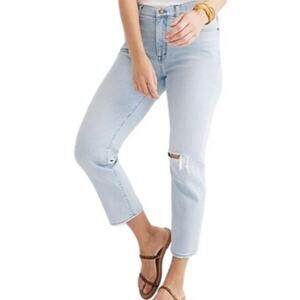 Madewell Mid-Rise Classic Straight Jeans Distressed Cropped Mid Rise Blue 27